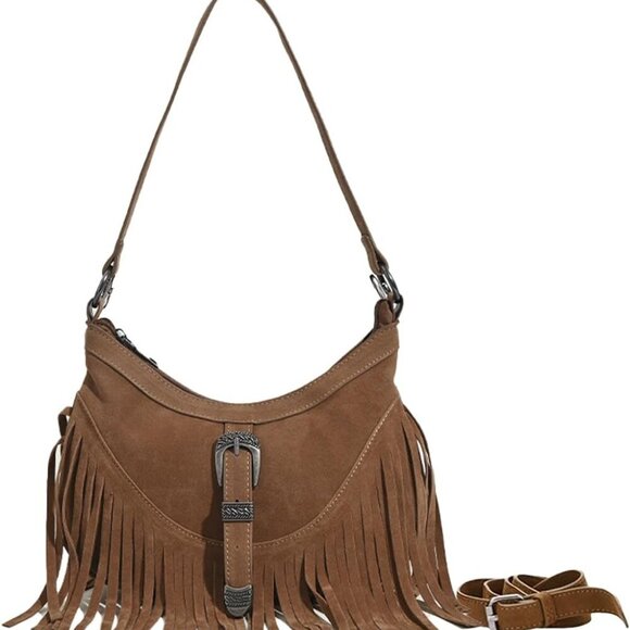 Women Western Small Fringe Underarm Purse Hipppie Shoulder Bag with Tassel - Picture 1 of 6